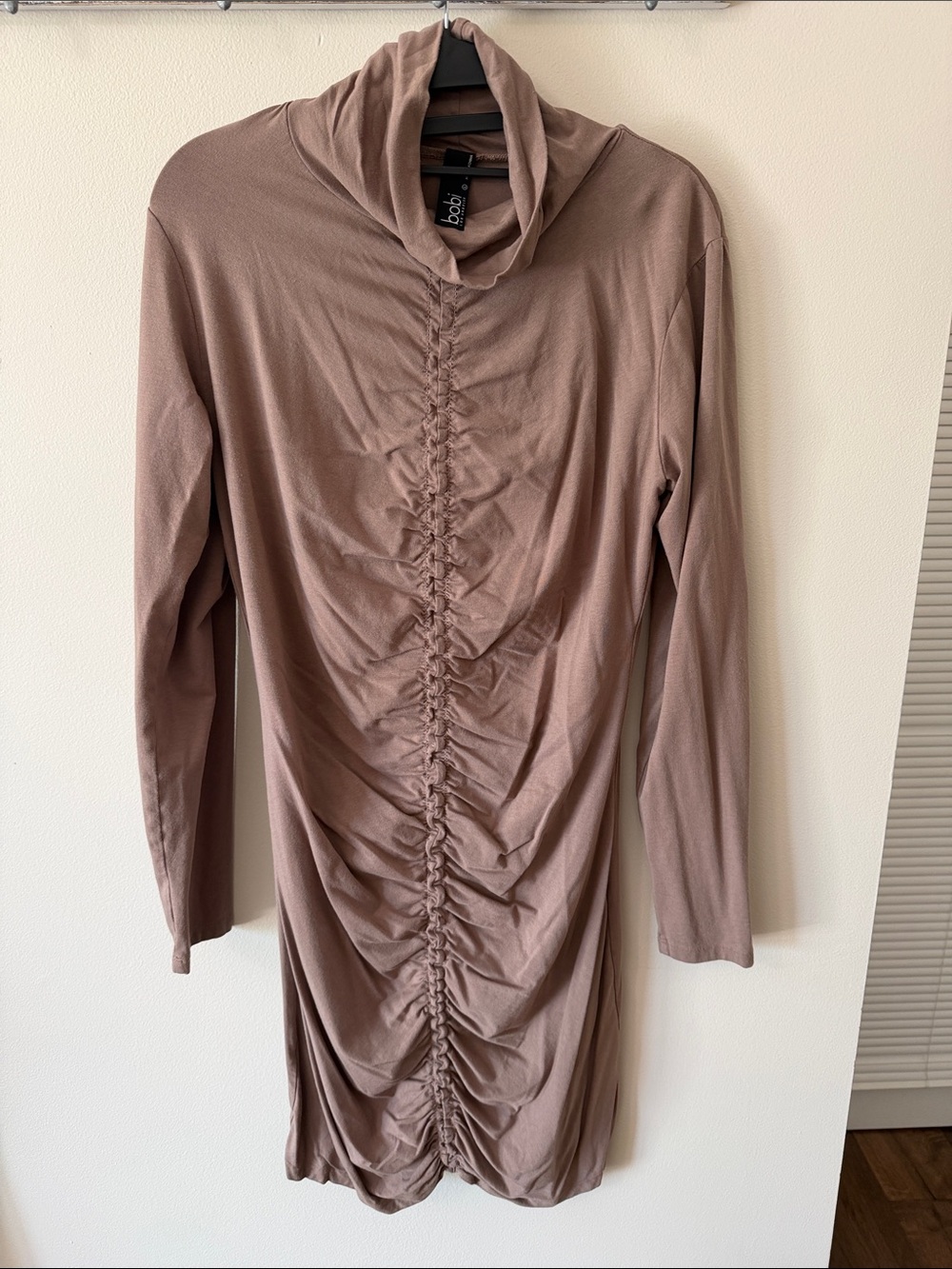 bobi Brown Long Sleeve Ruched Cowl Neck Dress